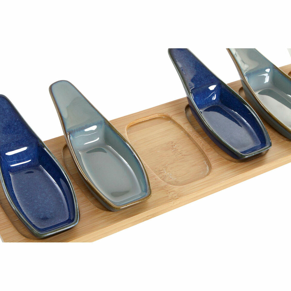 Appetizer Set DKD Home Decor Blue Green Beige Bamboo Porcelain Plastic