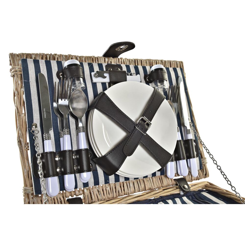 Basket DKD Home Decor wicker Picnic Ceramic Natural Blue Polyester