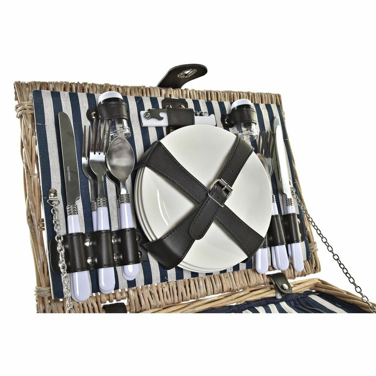 Basket DKD Home Decor wicker Picnic Ceramic Natural Blue Polyester