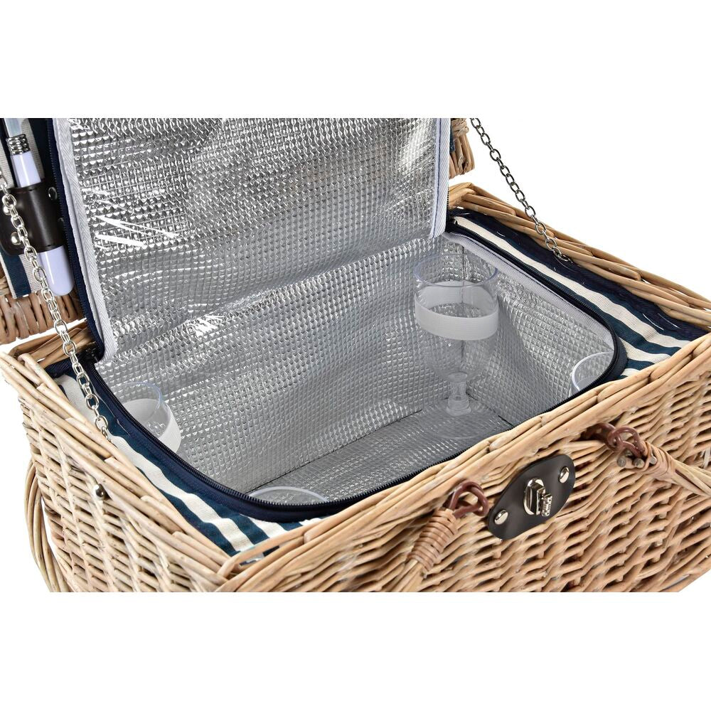 Basket DKD Home Decor wicker Picnic Ceramic Natural Blue Polyester