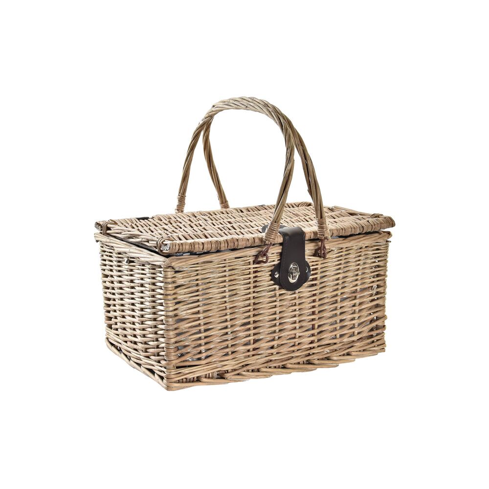 Basket DKD Home Decor wicker Picnic Ceramic Natural Blue Polyester