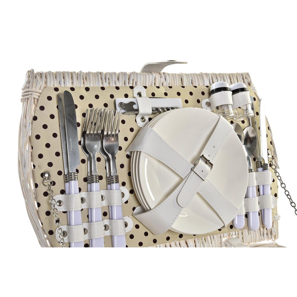 Basket DKD Home Decor wicker Picnic Beige Polyester White (44 x 28 x