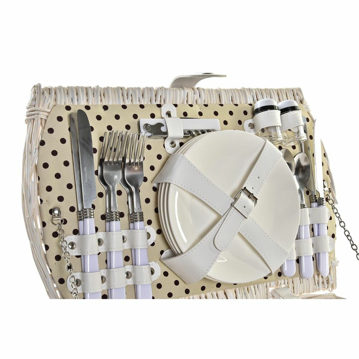 Basket DKD Home Decor wicker Picnic Beige Polyester White (44 x 28 x
