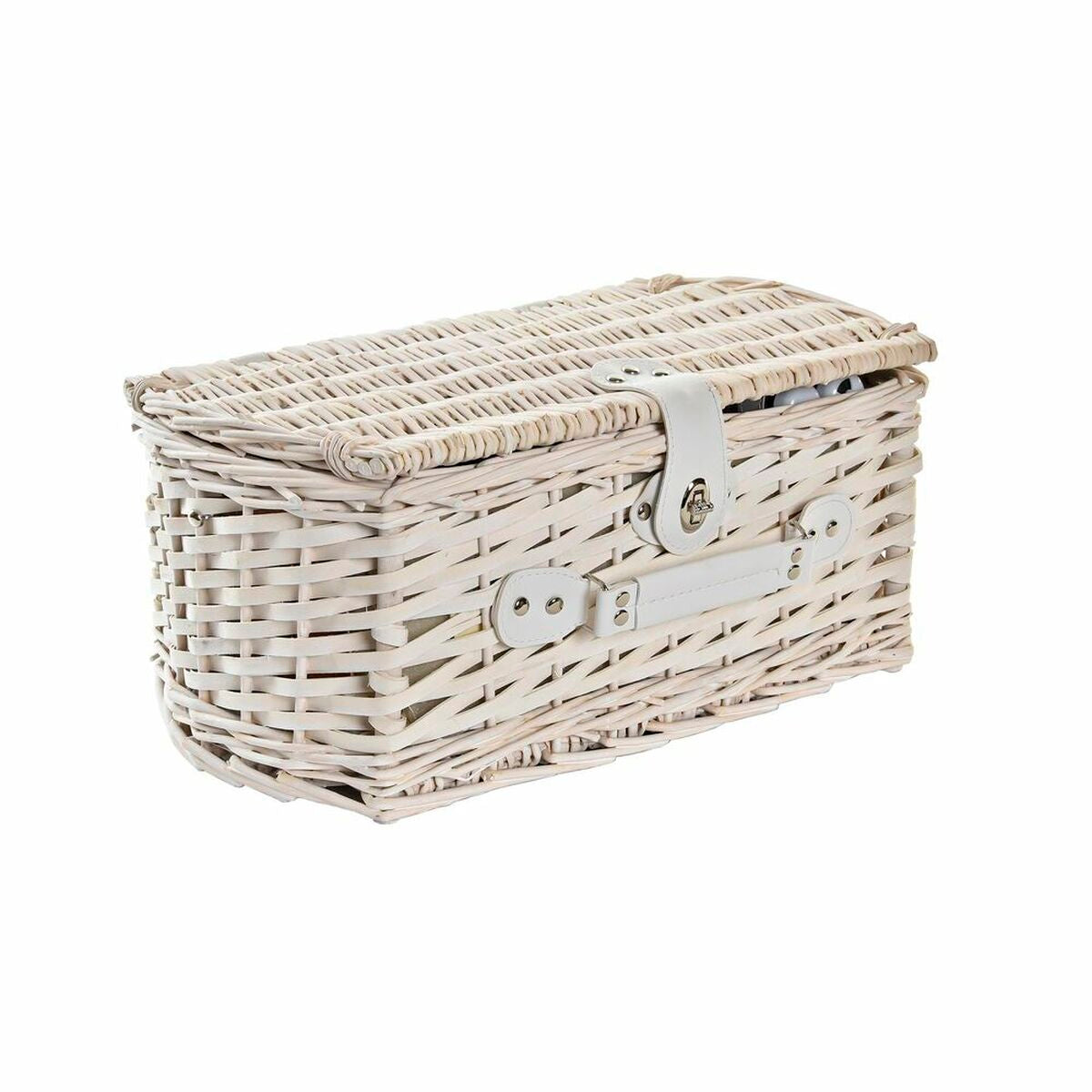 Basket DKD Home Decor wicker Picnic Beige Polyester White (44 x 28 x