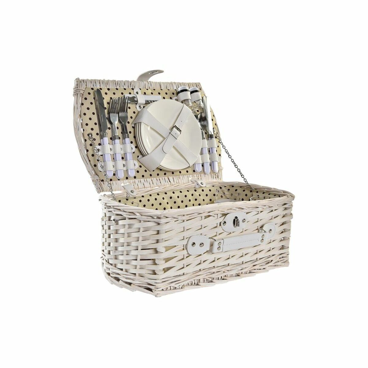Basket DKD Home Decor wicker Picnic Beige Polyester White (44 x 28 x
