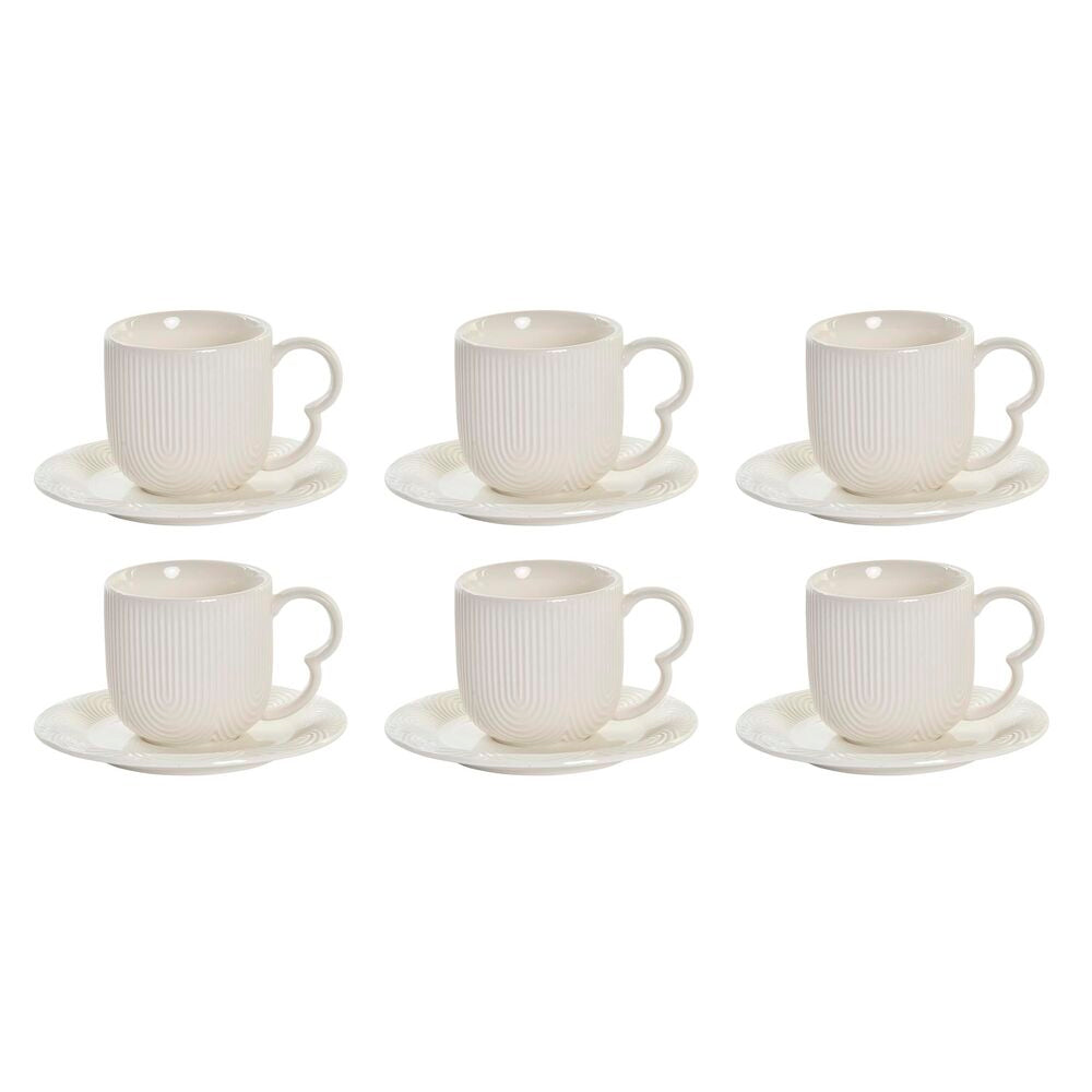 Juego de 6 Tazas con Plato DKD Home Decor Porcelana Natural Blanca 90 ml