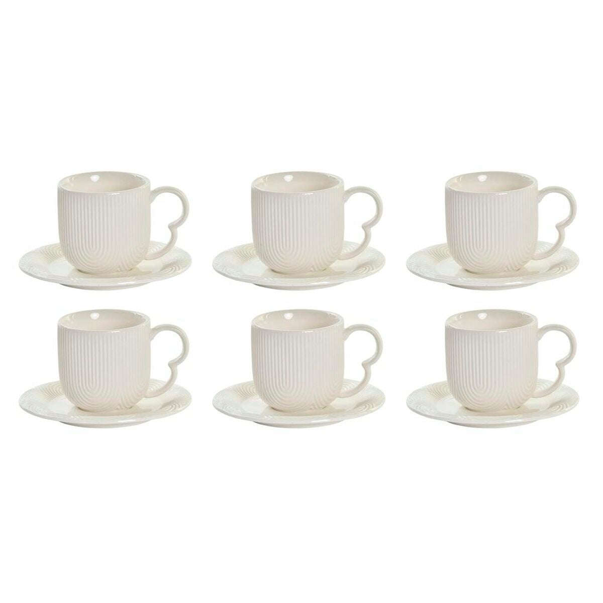 Juego de 6 Tazas con Plato DKD Home Decor Porcelana Natural Blanca 90 ml