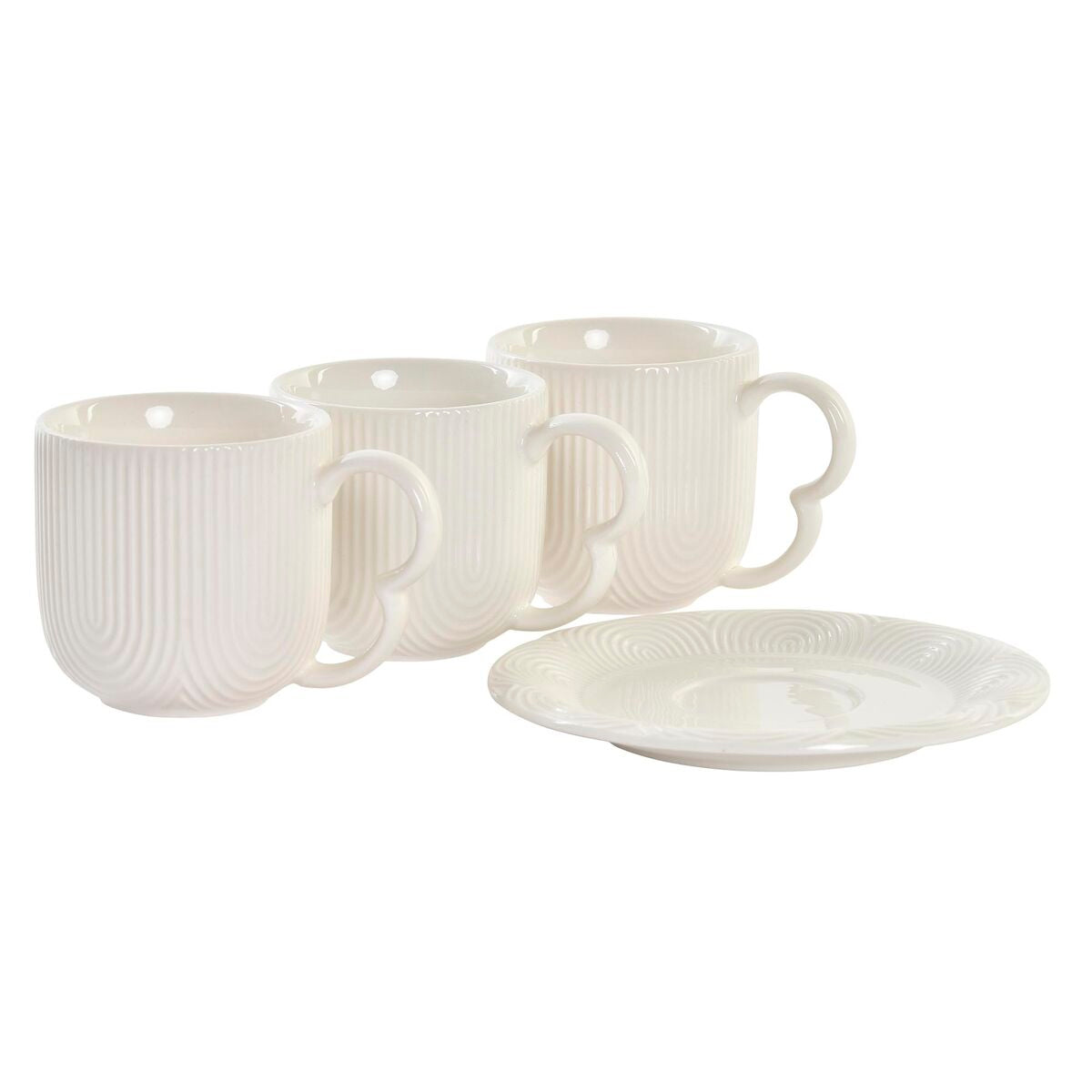Juego de 6 Tazas con Plato DKD Home Decor Porcelana Natural Blanca 90 ml