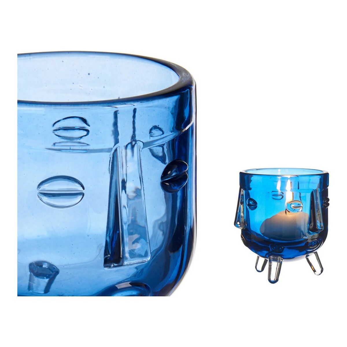 Candleholder Face Crystal Blue 7,8 x 8,8 x 7,8 cm