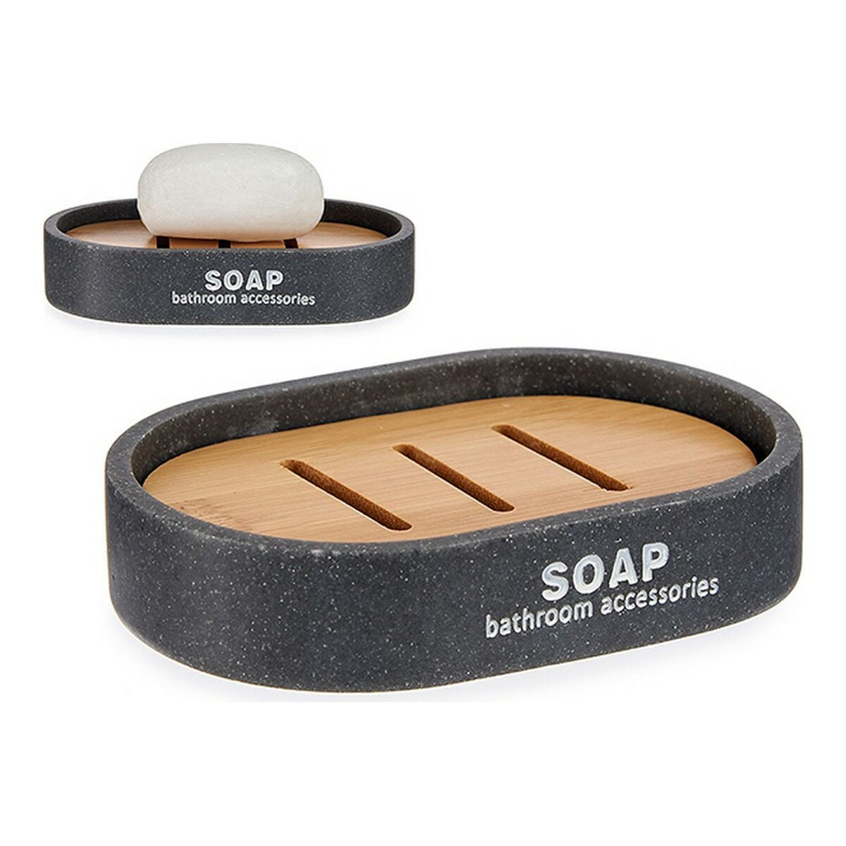 Soap dish 8 x 2,5 x 12,5 cm Grey Brown Resin Bamboo (8 x 2,5 x 12,5