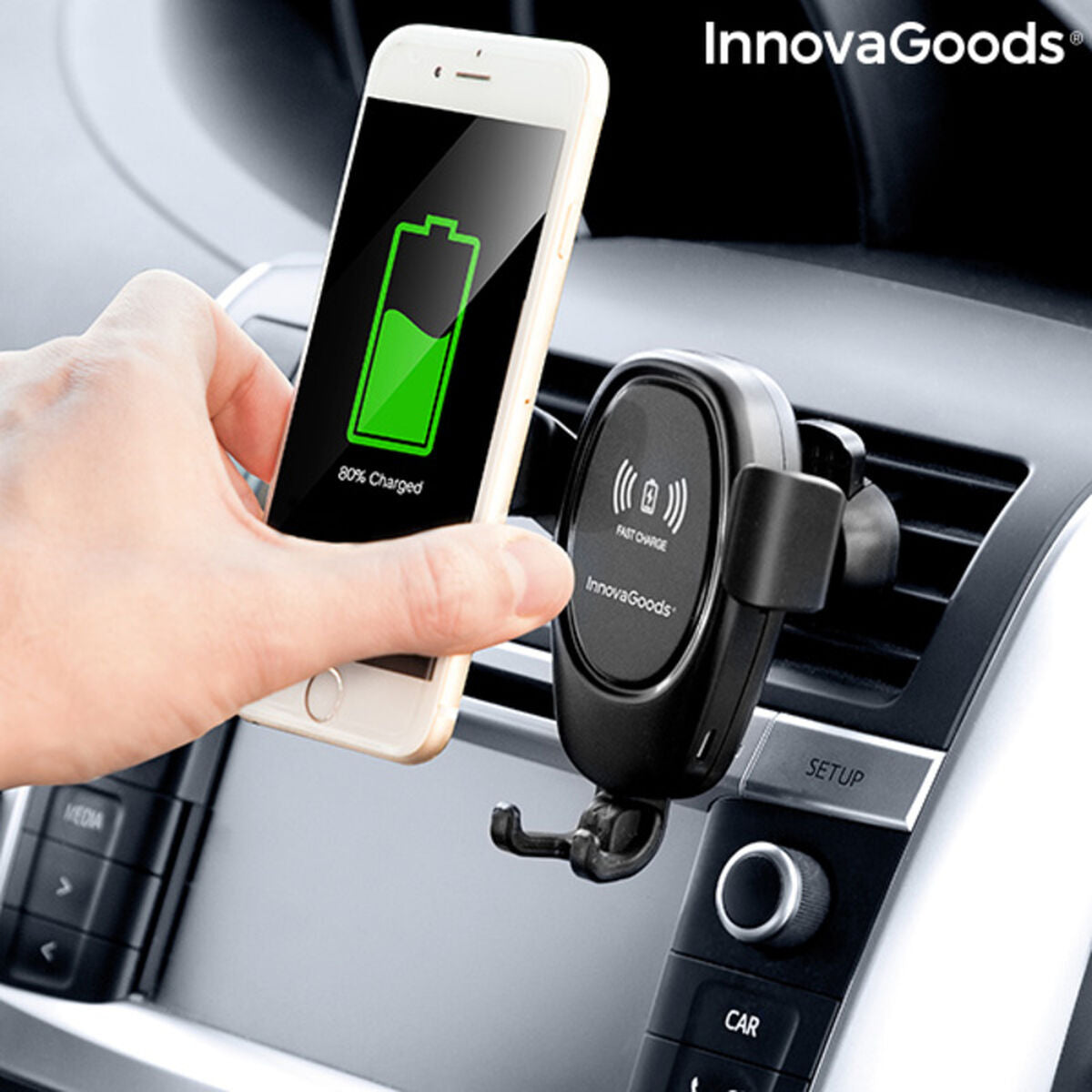 Soporte para móvil con cargador inalámbrico para coche Wolder InnovaGoods