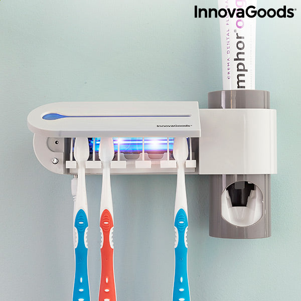 Esterilizador de cepillos de dientes UV con soporte y dispensador de pasta de dientes Smiluv