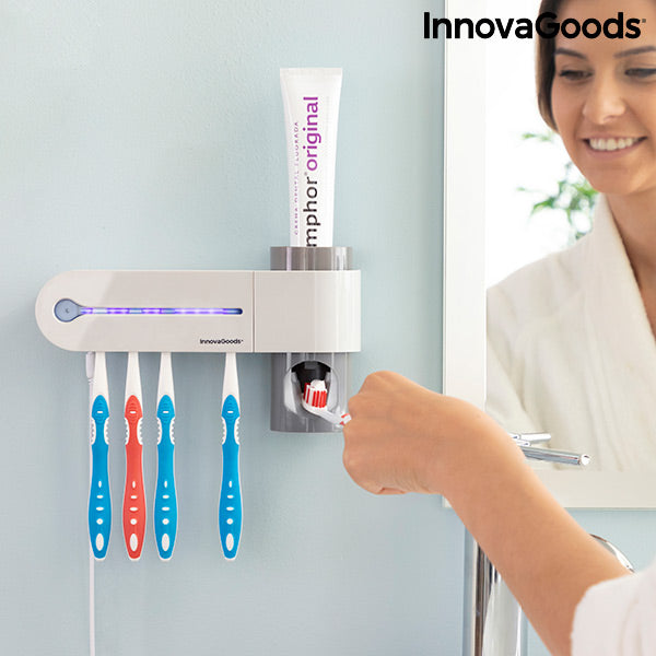 Esterilizador de cepillos de dientes UV con soporte y dispensador de pasta de dientes Smiluv