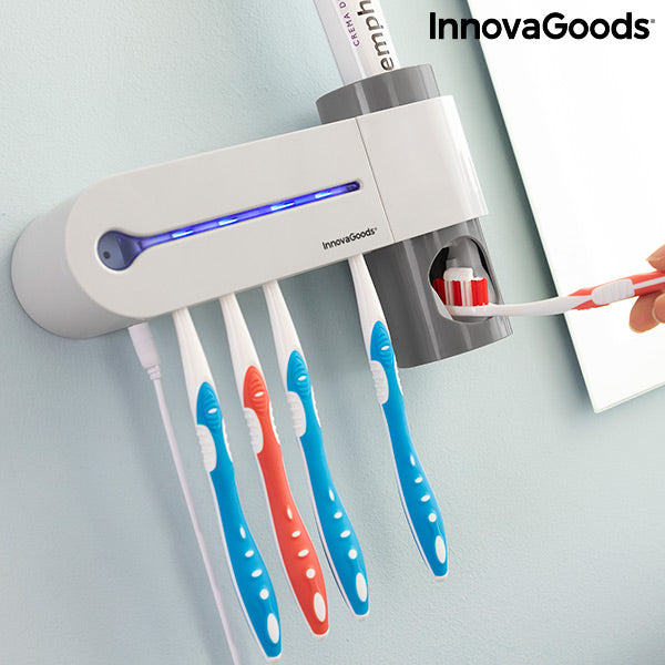 Esterilizador de cepillos de dientes UV con soporte y dispensador de pasta de dientes Smiluv