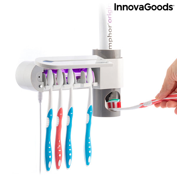 Esterilizador de cepillos de dientes UV con soporte y dispensador de pasta de dientes Smiluv
