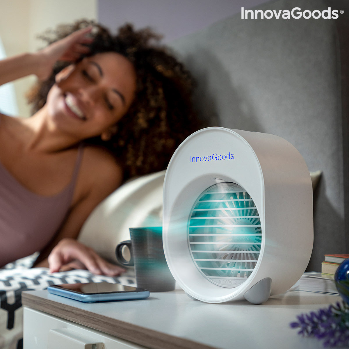 Mini enfriador de aire ultrasónico y humidificador con LED Koolizer InnovaGoods