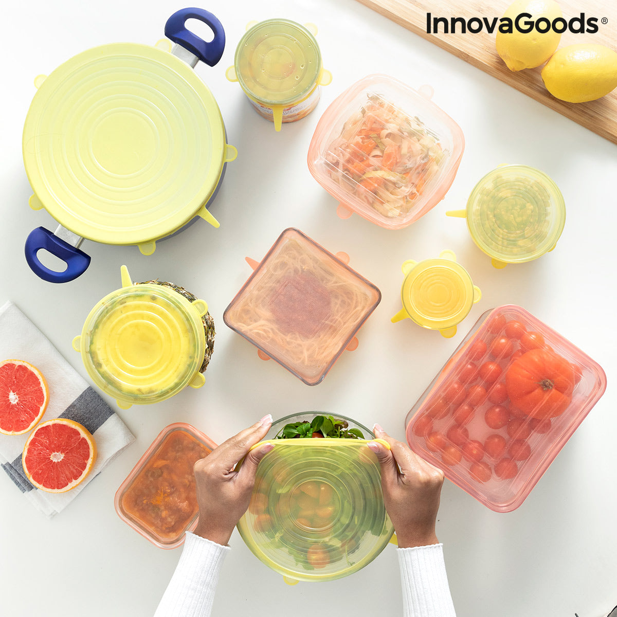 Set de 10 tapas de cocina reutilizables y ajustables Lilyd InnovaGoods