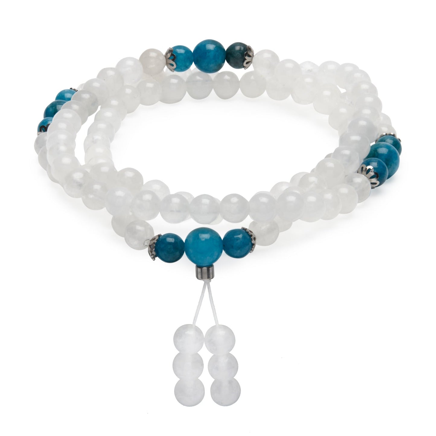 Bracelet Mala "Guan Yin" en Pierre de Lune et Apatite Bleue