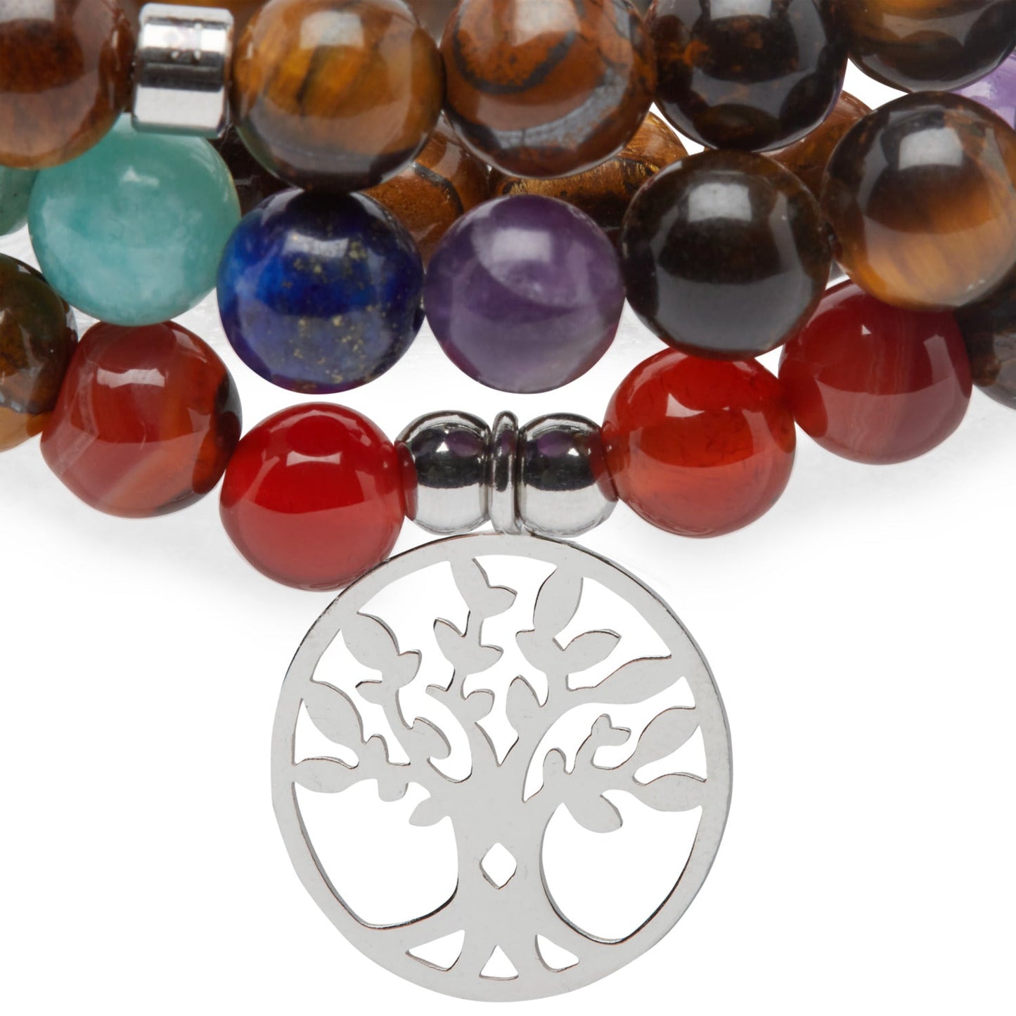Bracelet mala 7 Chakras de Guérison en Oeil de Tigre