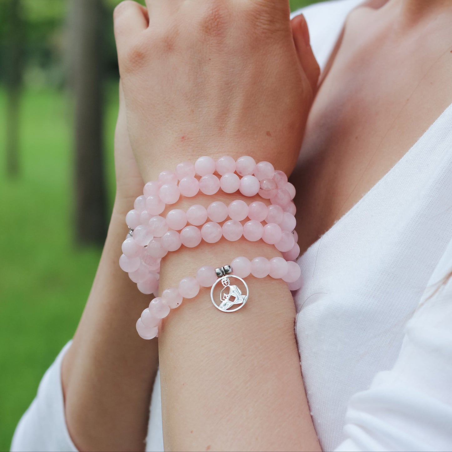 Bracelet Mala "Réconfort & Amour de Bouddha" 108 perles en Quartz Rose