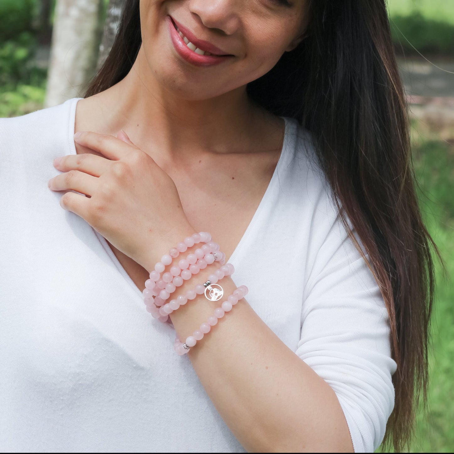 Bracelet Mala "Réconfort & Amour de Bouddha" 108 perles en Quartz Rose