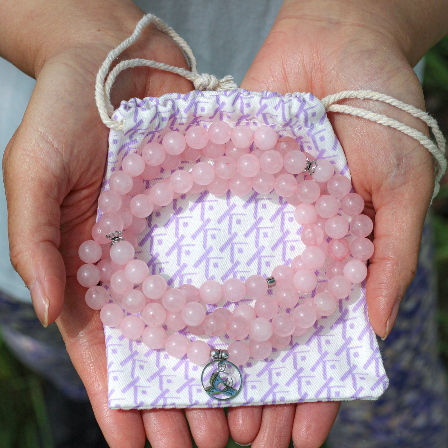 Bracelet Mala "Réconfort & Amour de Bouddha" 108 perles en Quartz Rose