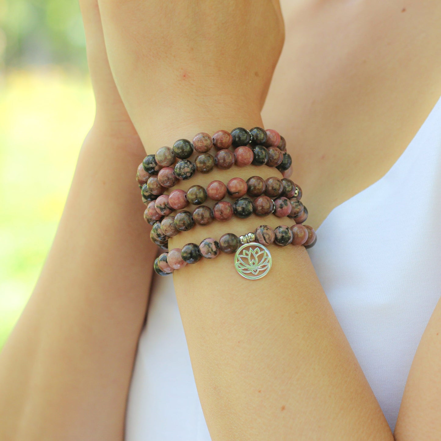 Bracelet Mala "Maîtrise des Emotions" de 108 perles en Rhodonite
