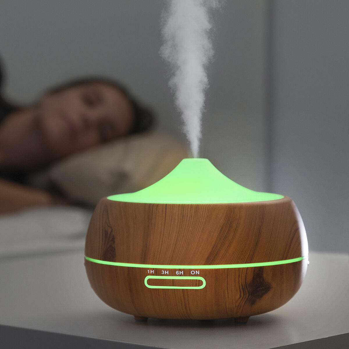 Humidificateur diffuseur d'arômes avec LED multicolores effet bois