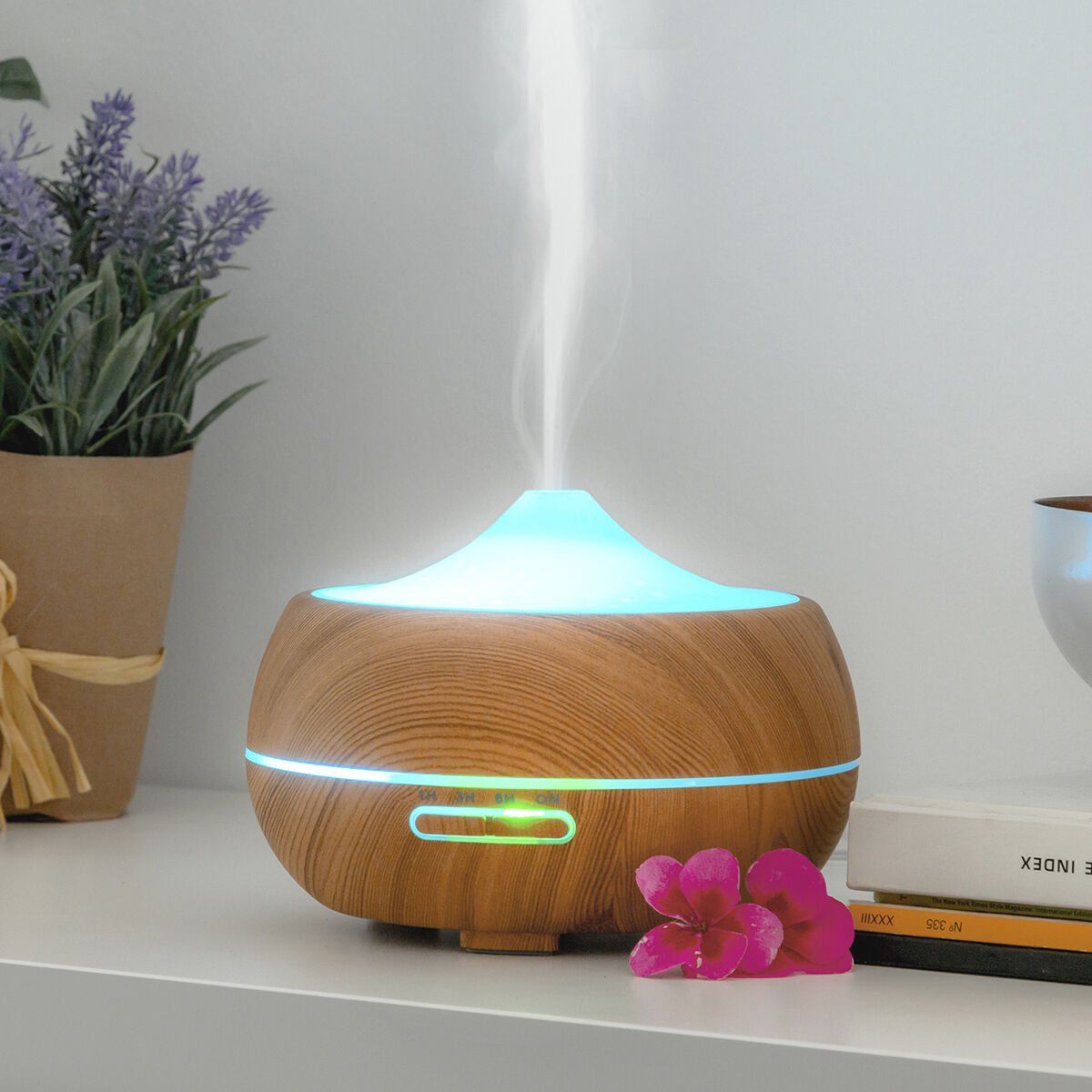 Humidificateur diffuseur d'arômes avec LED multicolores effet bois
