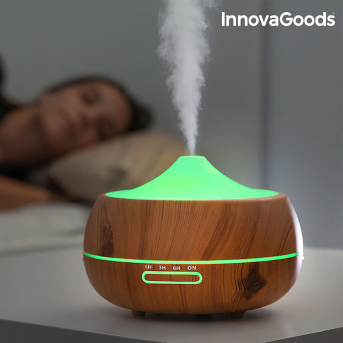 Humidificateur diffuseur d'arômes avec LED multicolores effet bois