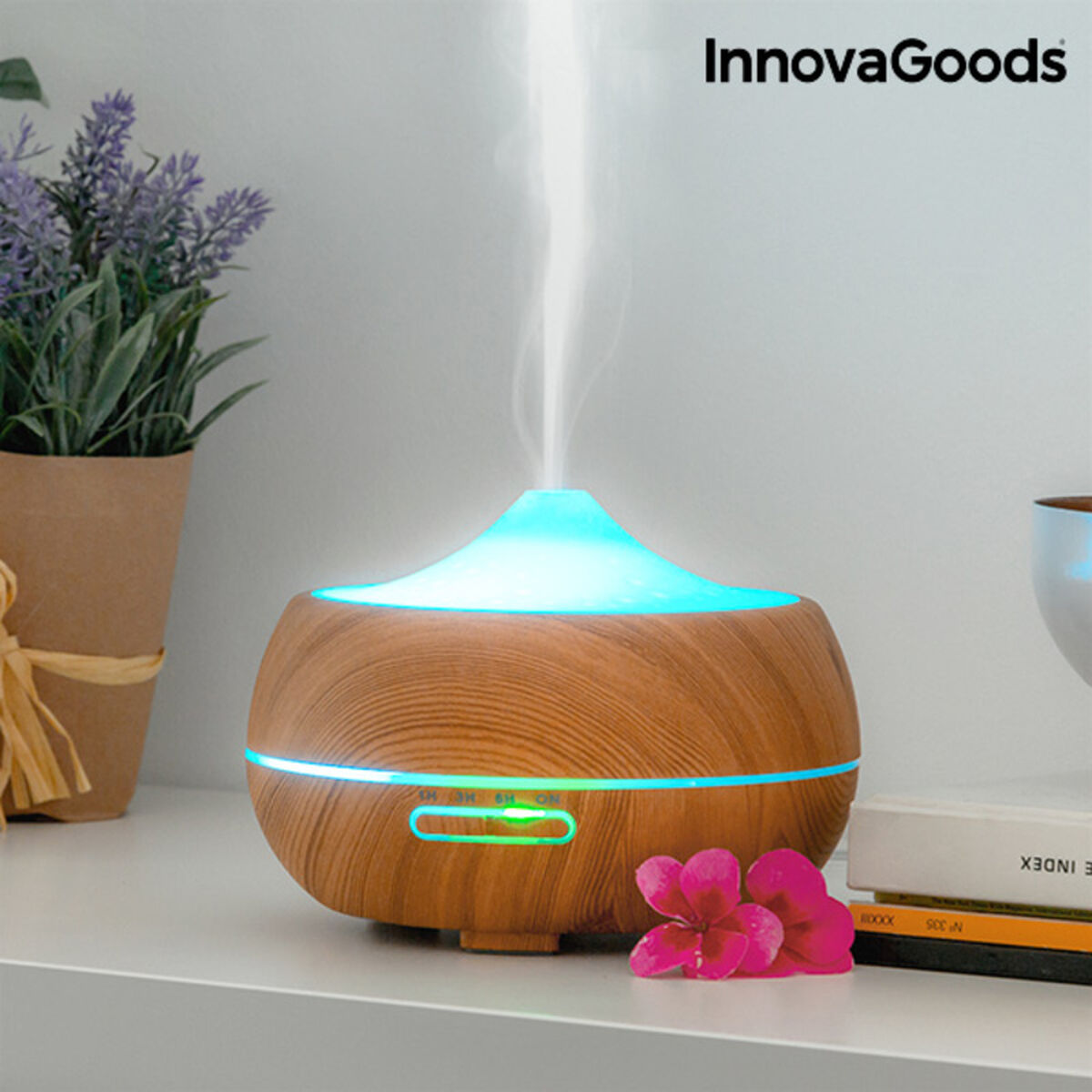 Humidificateur diffuseur d'arômes avec LED multicolores effet bois