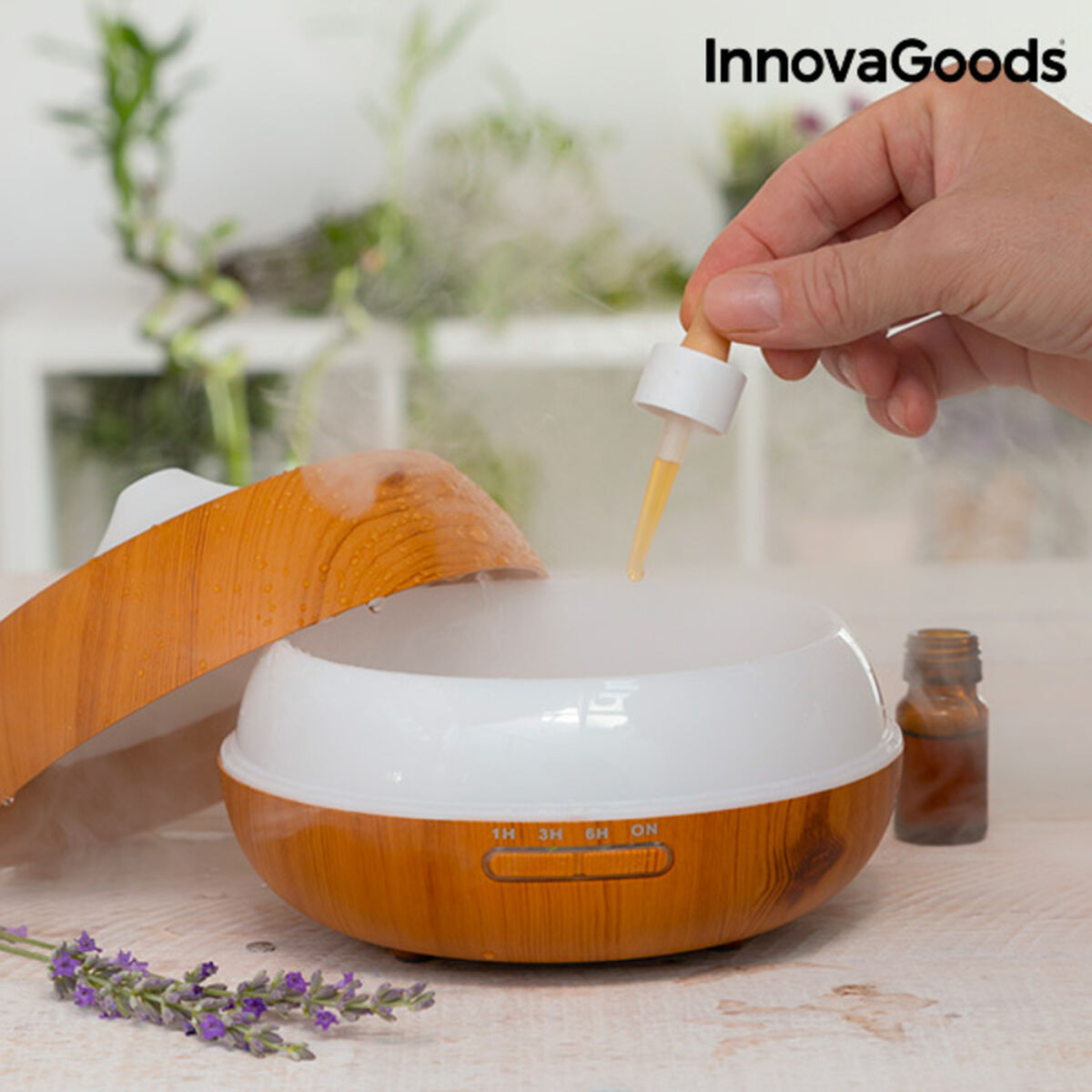 Humidificateur diffuseur d'arômes avec LED multicolores effet bois