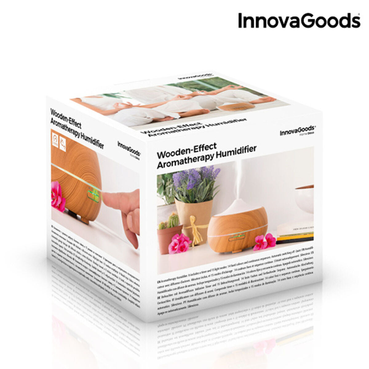 Humidificateur diffuseur d'arômes avec LED multicolores effet bois