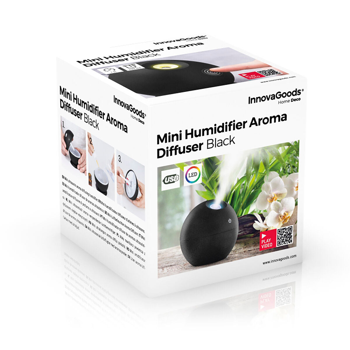 Mini humidificador difusor de aromas negro InnovaGoods