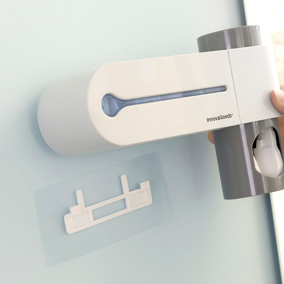 Esterilizador de cepillos de dientes UV con soporte y dispensador de pasta de dientes Smiluv