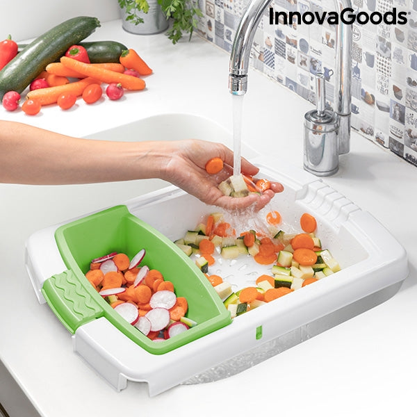 Extendable 3-in-1 Cutting Board with Tray, Container and Drainer