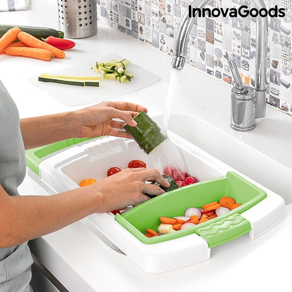 Extendable 3-in-1 Cutting Board with Tray, Container and Drainer
