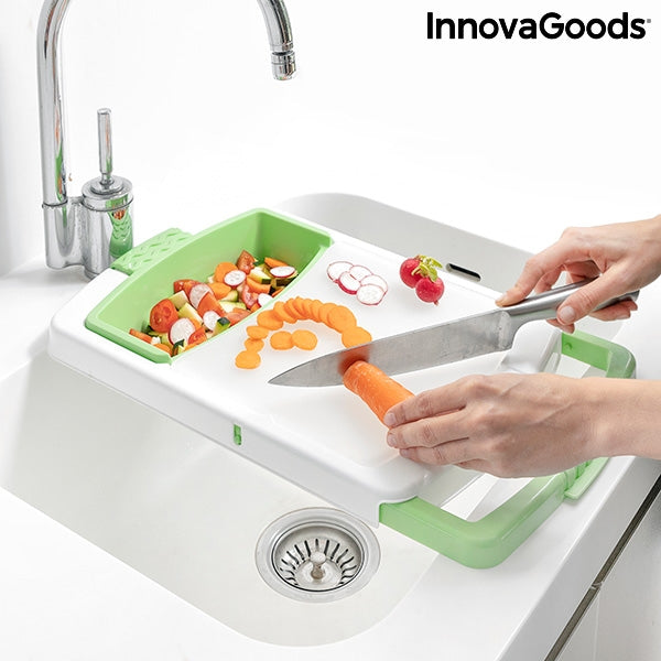Extendable 3-in-1 Cutting Board with Tray, Container and Drainer