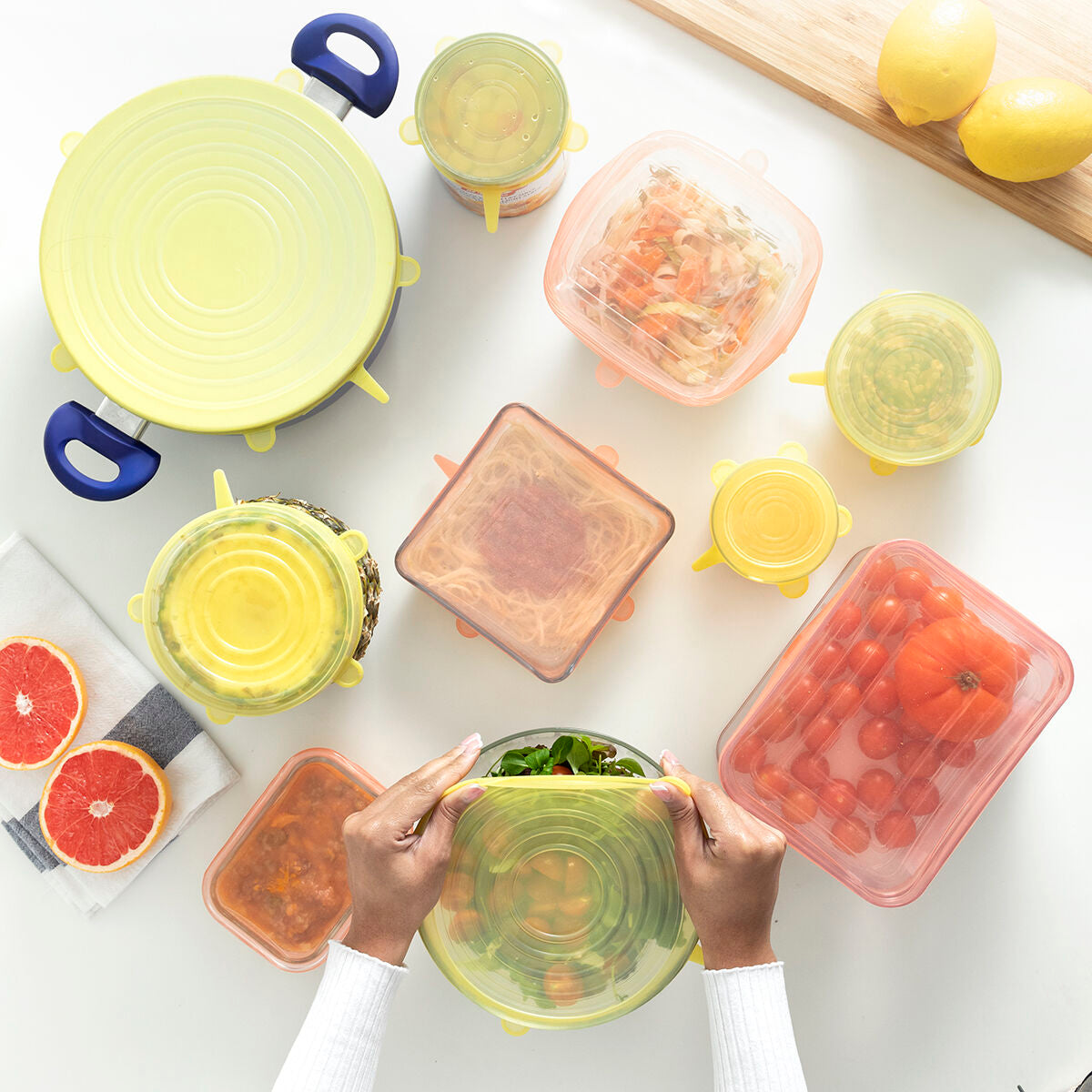 Set de 10 tapas de cocina reutilizables y ajustables Lilyd InnovaGoods