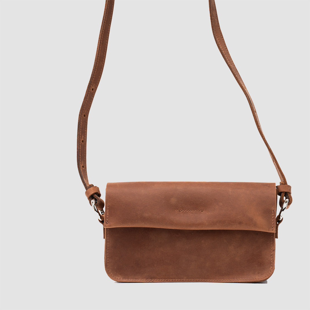 Bolso de hombro de cuero elegante (marrón coñac)
