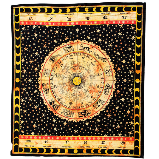 Tenture murale en algodón "Mandala du Zodiac" 
