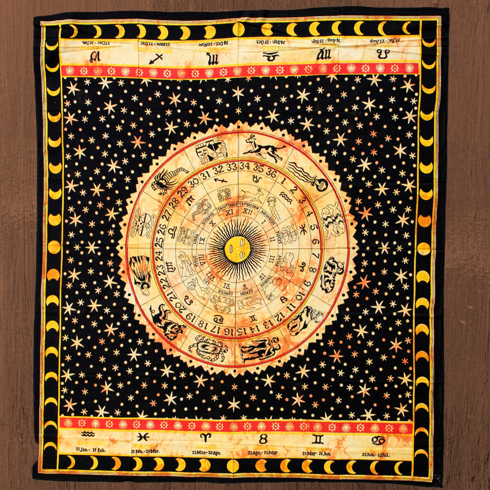 Tenture murale en algodón "Mandala du Zodiac" 