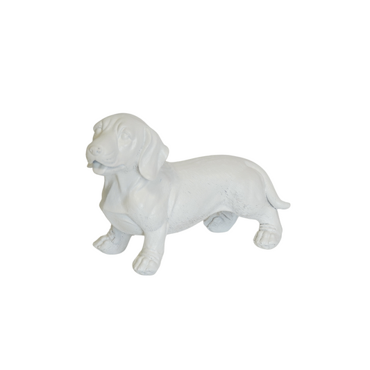 Adorno - Perro salchicha - Poliresina - Blanco - 20x8x15cm