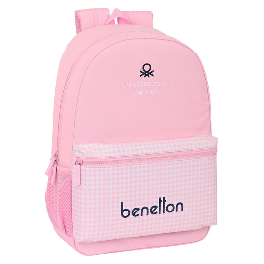School Bag Benetton Vichy Pink (30 x 46 x 14 cm)