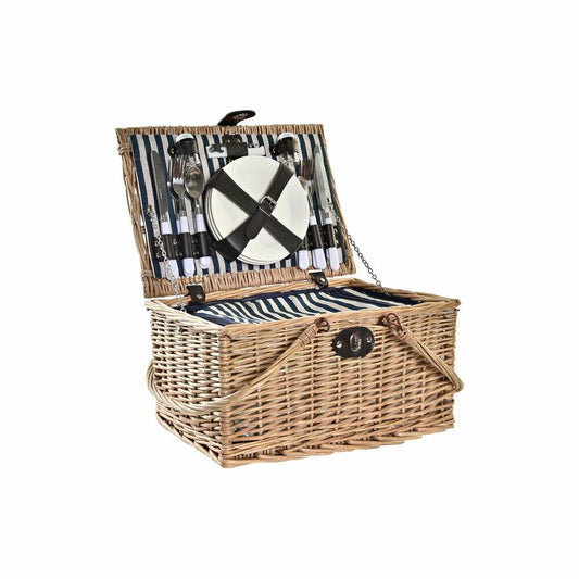Basket DKD Home Decor wicker Picnic Ceramic Natural Blue Polyester