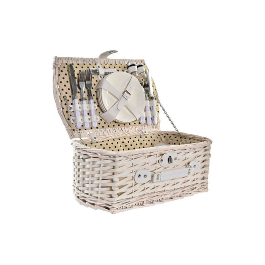 Basket DKD Home Decor wicker Picnic Beige Polyester White (44 x 28 x