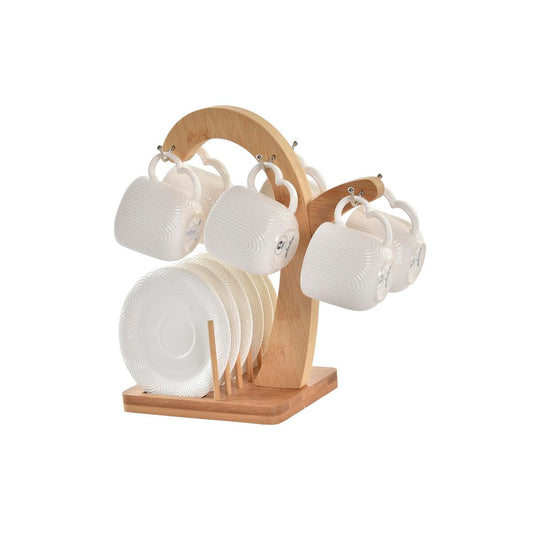 Juego de 6 Tazas con Plato DKD Home Decor Porcelana Natural Blanca 90 ml