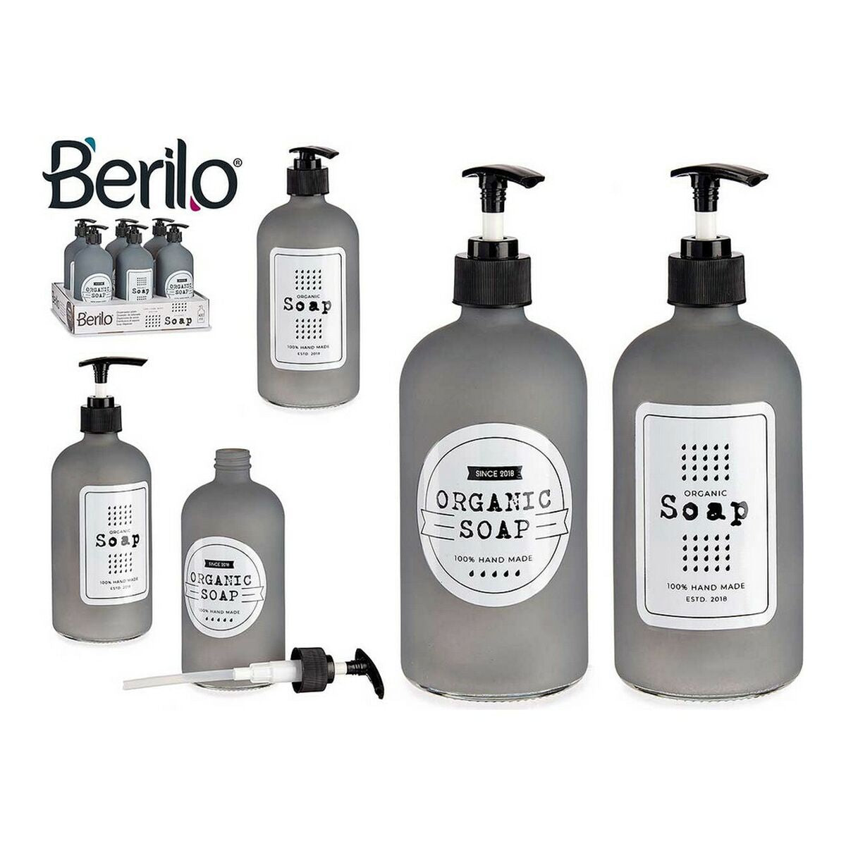 Soap Dispenser Grey Glass 480 ml polypropylene 8 x 19 x 8 cm
