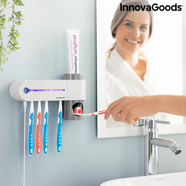 Esterilizador de cepillos de dientes UV con soporte y dispensador de pasta de dientes Smiluv
