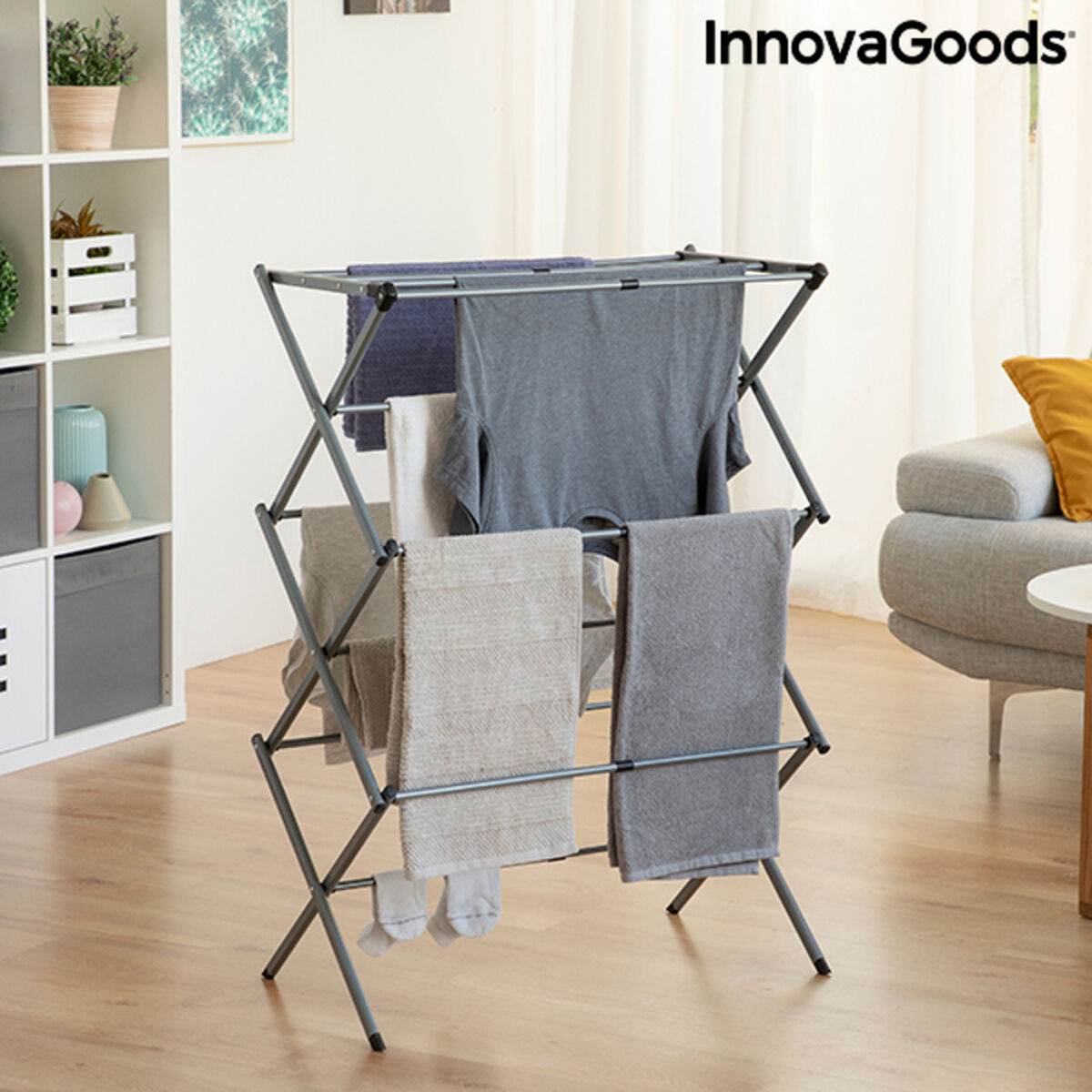 Folding and Extendable Metal Clothes Dryer with 3 Levels Cloxy